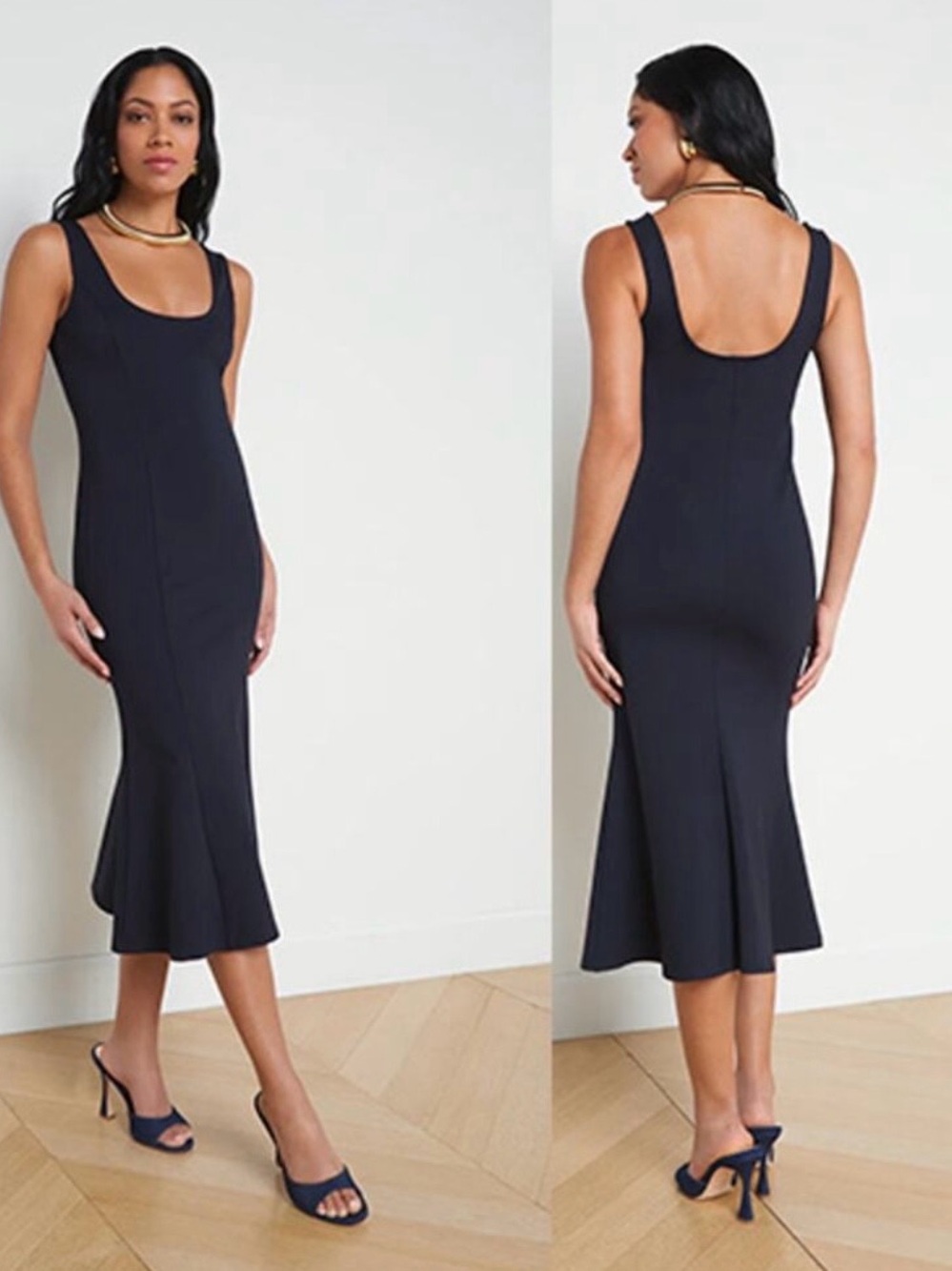 NEW L'Agence Bisous Sleeveless Scoop Neck Midi Dress